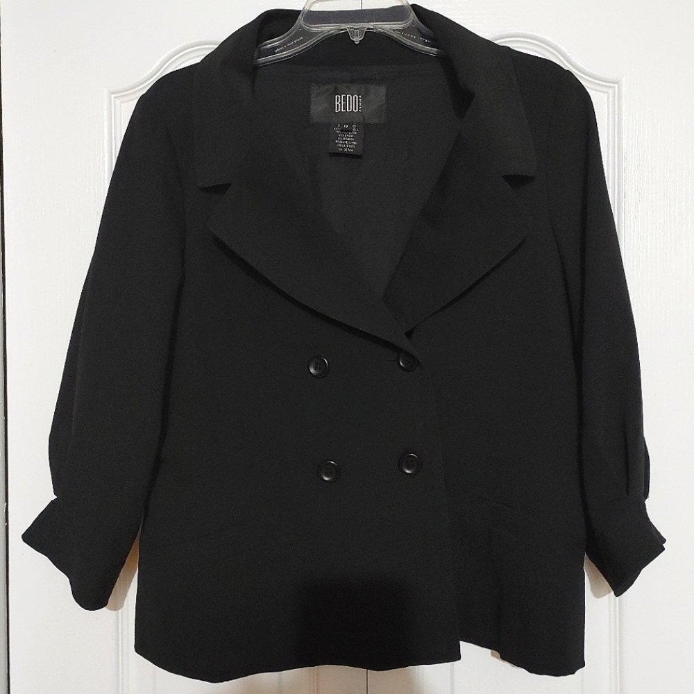 Bedo Femme 3/4 Sleeve Black Blazer Jacket Cuff Detail Faux Pocket Size 12 Large